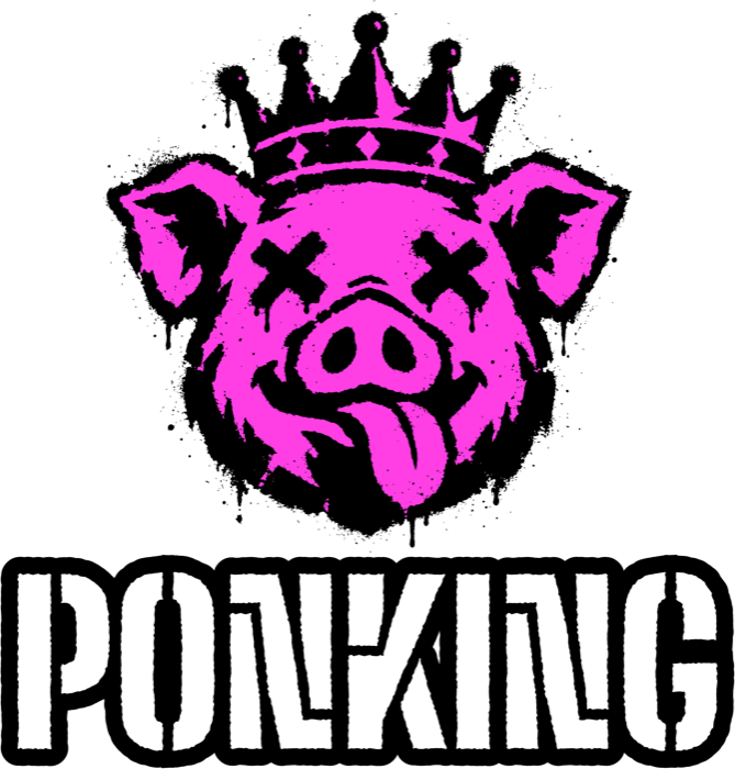 Ponking crowned pig and graffiti wordmark